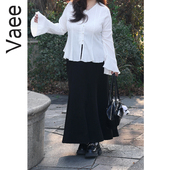 Vaee大码 胖mm温柔气质显瘦包臀长裙 新款 女装 毛呢感鱼尾半身裙春季