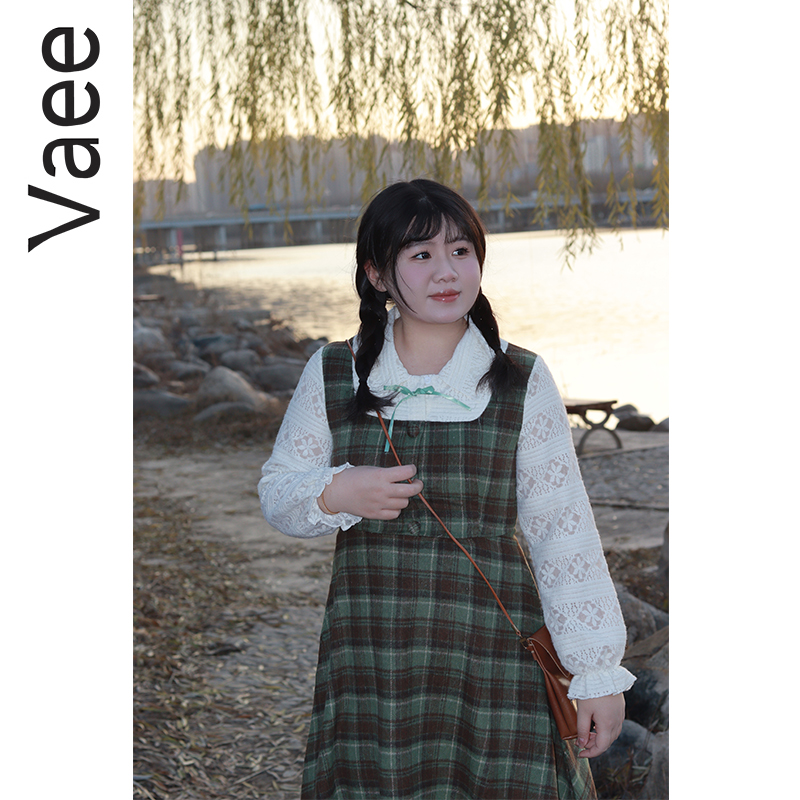 大码女装设计感格纹连衣裙