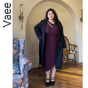 vaee大码女装大衣秋冬季新款韩版宽松显瘦气质中长款风衣外套