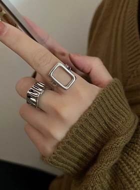 几何镂空方形戒指女复古s925镀银