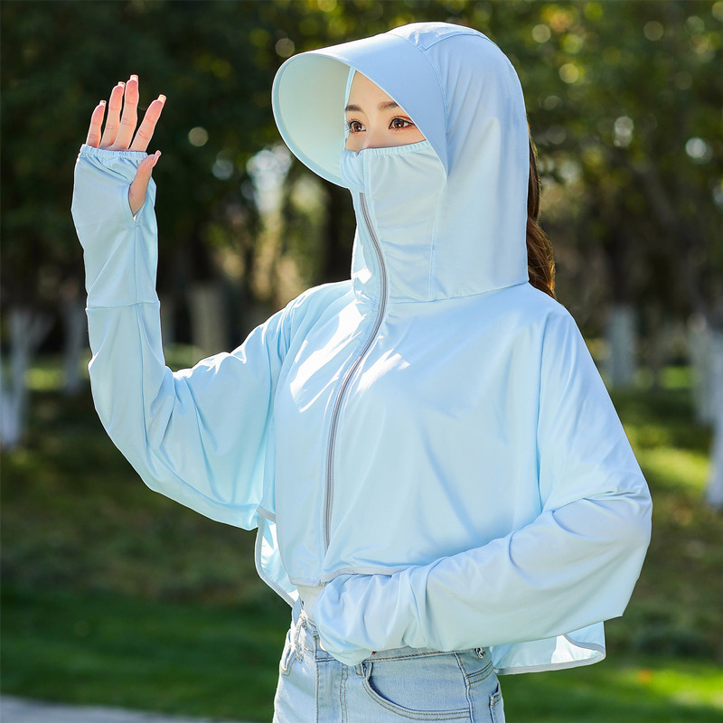 防晒衣女网红夏季冰丝披肩连帽骑车防晒衫斗篷短款薄外套清凉感