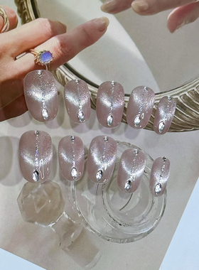 【夕禾】纯手工穿戴甲猫眼线条小众ins美甲贴片成品假指甲贴片