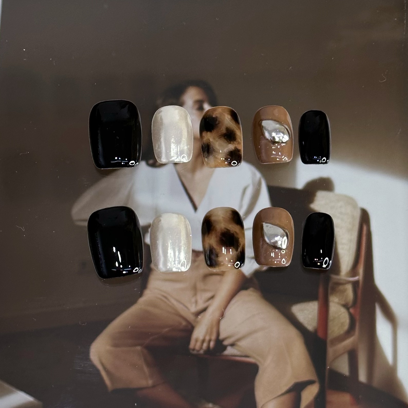 【观境】纯手工穿戴甲彩绘晕染豹纹小众ins美甲假指甲贴片