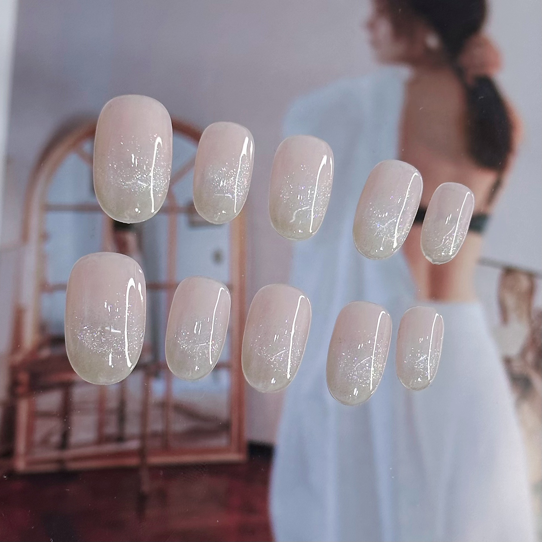 【插曲】纯手工穿戴甲双色渐变猫眼法式小众ins美甲假指甲贴片