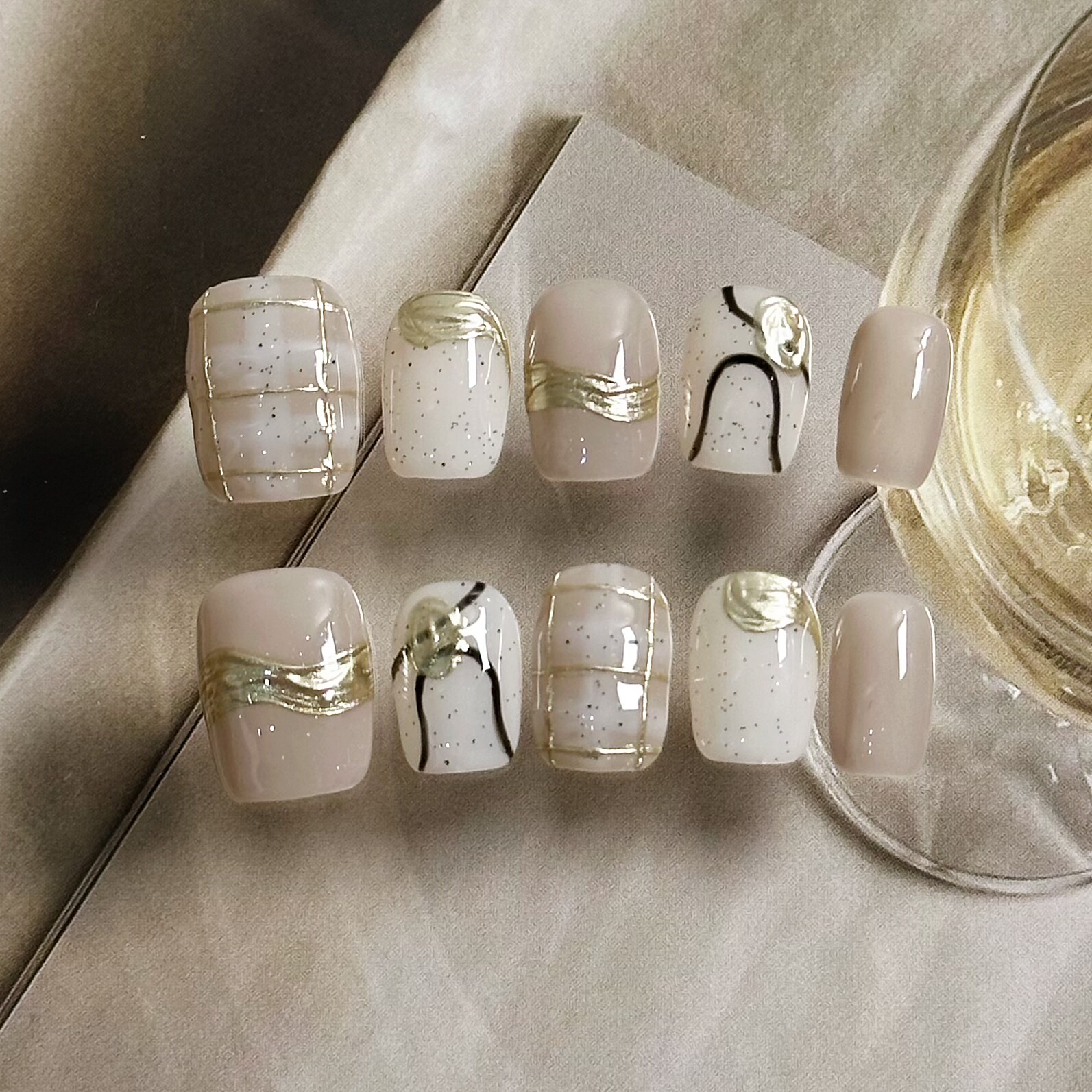 纯手工穿戴甲镜面线条小众ins美甲贴片成品假指甲贴片