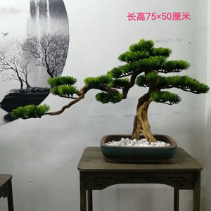 新中式禅意高仿真盆景迎客松崖柏木室内客厅玄关桌摆件仿生景观树