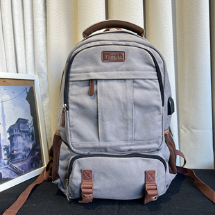 欧美外贸纯原单大号休闲电脑双肩背包男女大容量帆布旅行背包书包