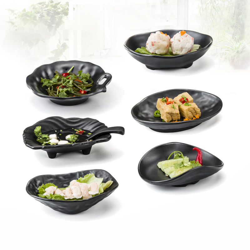 密胺餐具烧烤店餐具塑料碟小吃碟黑色火锅碟凉菜盘创意异形碟子