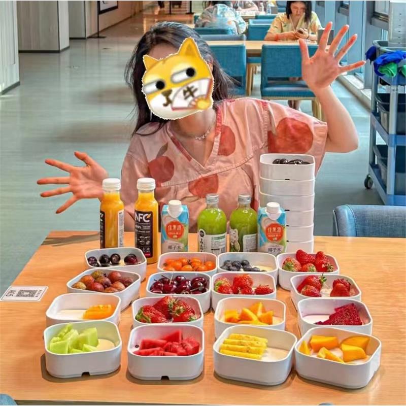 水裹汤泉白色密胺耐摔四方盒酒店水果点心自助一围肥牛小火锅餐具