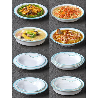 仿瓷饭店餐具小龙虾麻婆豆腐口水鸡反口塑料圆形汤盘酒店餐厅专用
