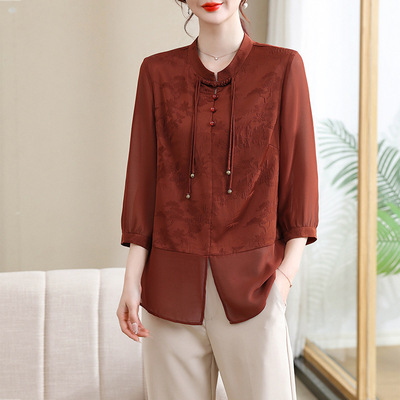 衬衫国风上衣秋中老年人女装
