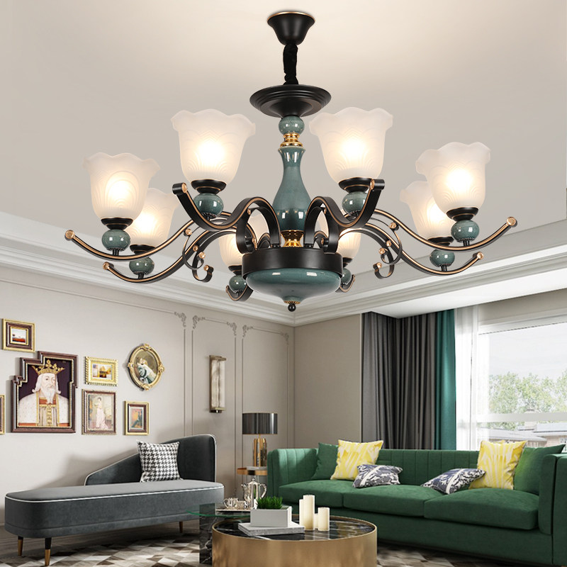 欧式美式简约家用客厅卧室吊灯新中式陶瓷中国风网红抖音后现代灯