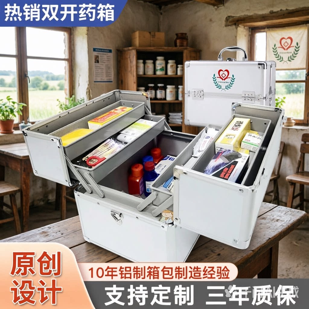 药盒家用医药箱铝合金医疗箱双开图片