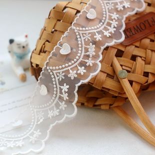 diy花边辅料心形立体白色棉线刺绣网纱娃衣衬衫 蕾丝复古项链女