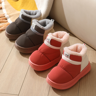 儿童棉鞋男2-13岁皮面防水防滑冬季加绒加厚保暖宝宝棉拖鞋包跟女