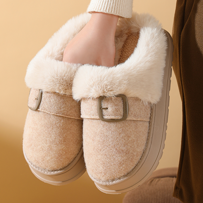 高档时尚棉拖鞋女士冬季家居家用保暖加绒防滑厚底少女冬天毛拖鞋