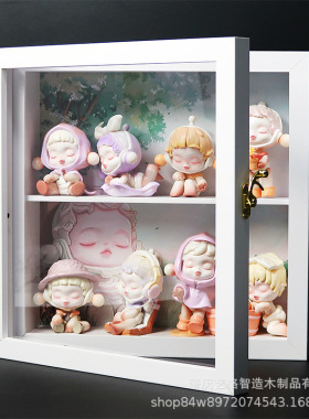 翻盖式盲盒收纳展示框两层泡泡玛特手办公仔娃立体中空画框前开门