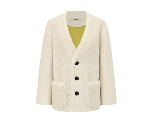 ELVIS.CH*UNG国产驼绒泰迪毛V领短开衫外套高级感大衣蒋云设计师