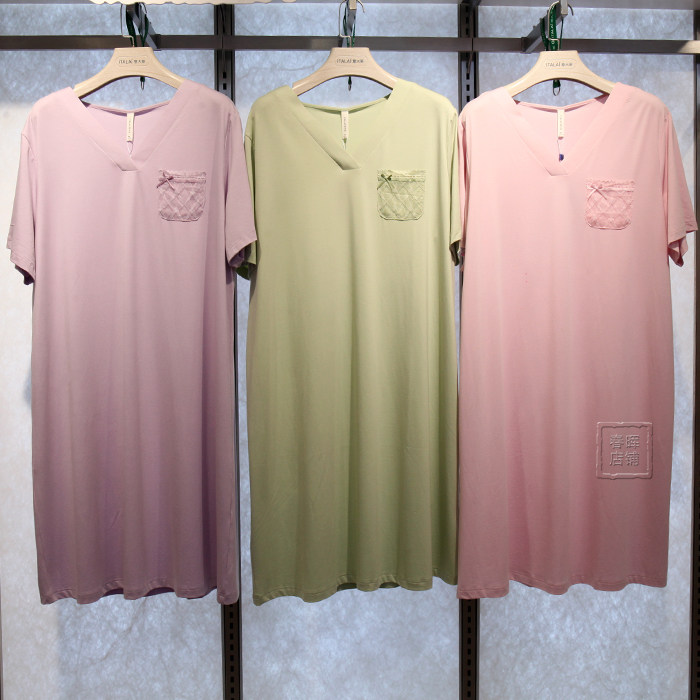 意大莱女士睡裙2025新款夏季短袖莫代尔棉薄款家居服睡衣裙5388