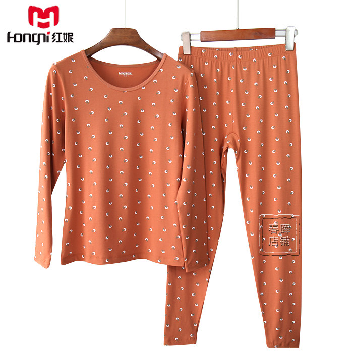 红妮秋衣秋裤女冬棉莫代尔薄款保暖内衣青年学生少女打底衫HT618