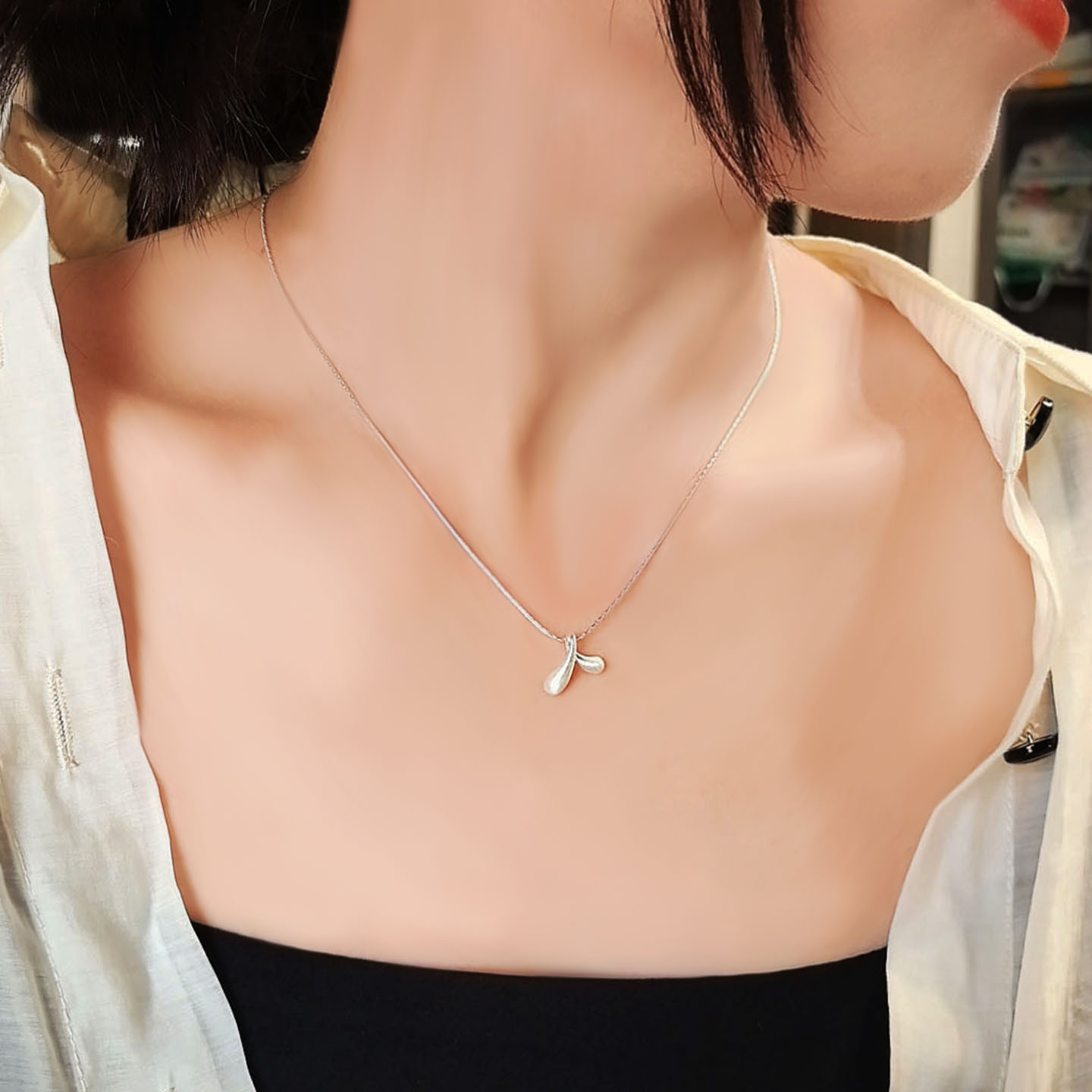银色鱼尾吊坠项链女款小众锁骨链送女友送朋友生日礼物时尚百搭款