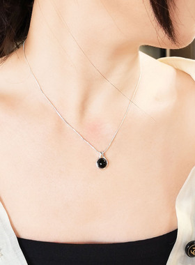 黑玛瑙吊坠项链小众个性暗黑风格锁骨链男女通用项链吊坠生日礼物