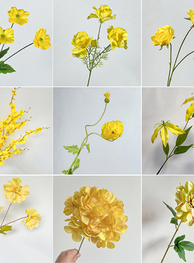 黄色婚庆仿真花材花艺婚庆路引花排布置装饰绣球玫瑰牡丹绢花