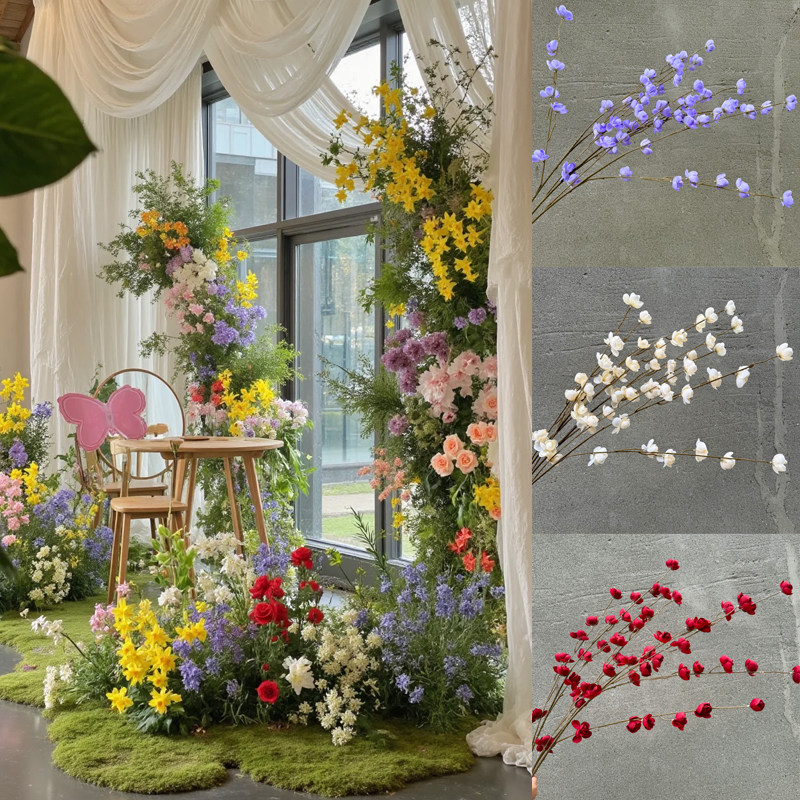 婚庆仿真花高枝紫罗兰婚礼假花挑高线条花材酒店橱窗摄影软装造景