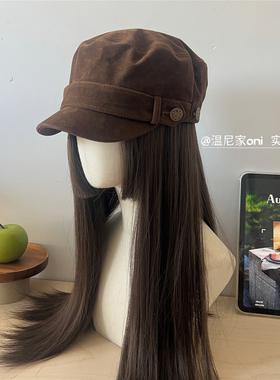 复古时髦｜穿搭博主纽扣平顶马术帽女秋冬灯芯绒韩女显脸小报童帽