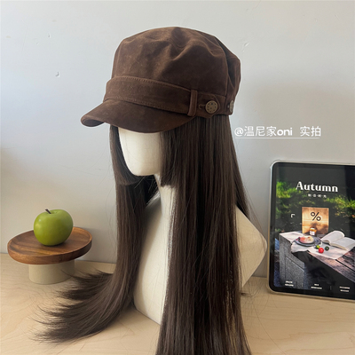 复古时髦｜穿搭博主纽扣平顶马术帽女秋冬灯芯绒韩女显脸小报童帽