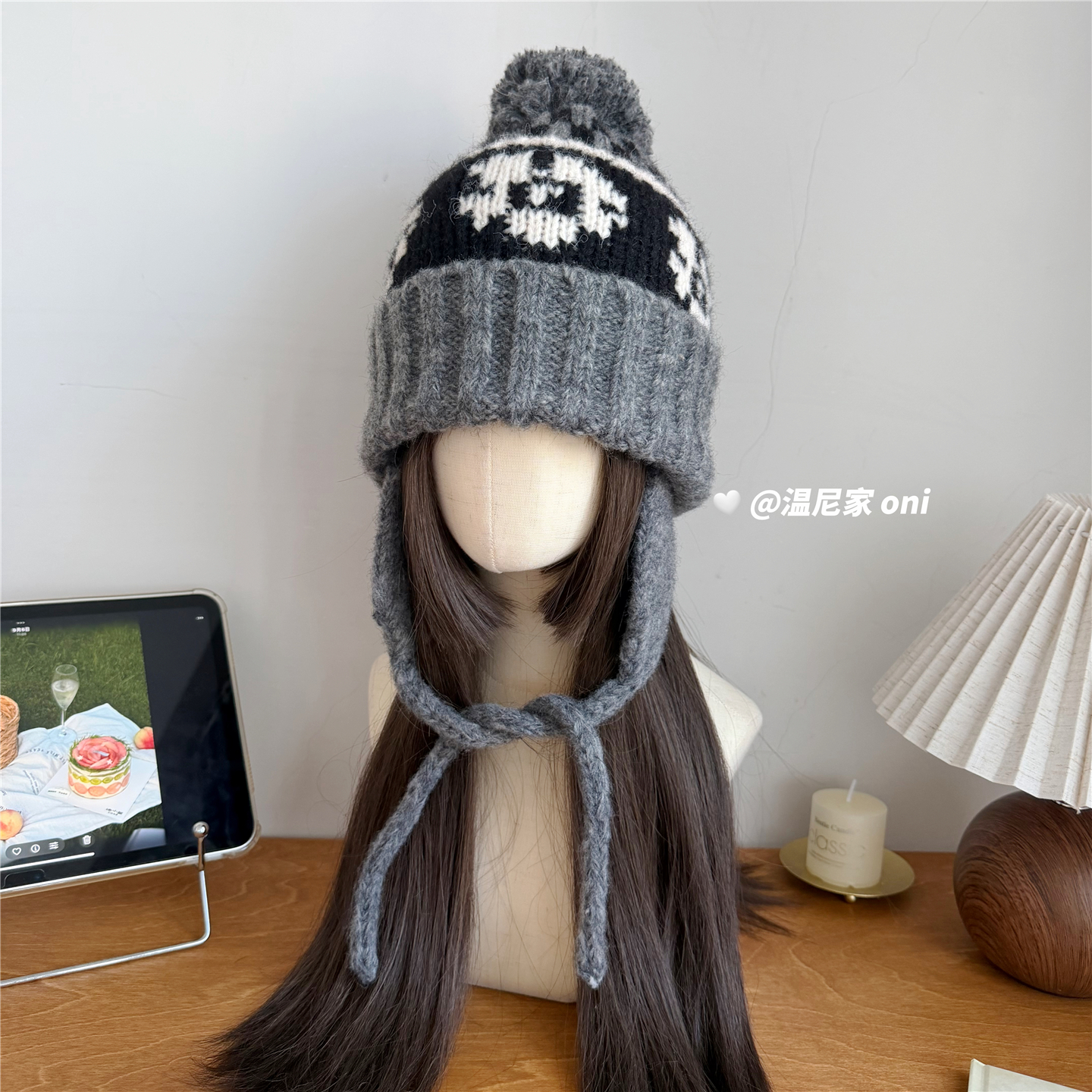 可爱出片~费尔岛保暖针织提花护耳毛线帽女冬保暖飞行帽雷锋帽潮