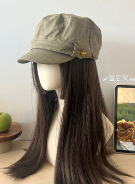 高级橄榄绿~穿搭博主秋季时髦平顶鸭舌帽女英伦显脸小马术报童帽