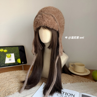 韩系ins风加厚羊羔毛绒护耳飞行员帽子休闲大头围保暖雷锋帽女冬