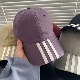 大头天菜!洋气条纹简约棒球帽子女夏显脸小深顶情侣显瘦鸭舌帽男