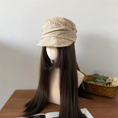 温柔松弛感~韩系褶皱肌理感亚麻扎染报童帽女平顶软檐马术鸭舌帽