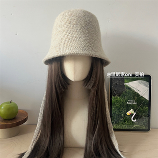 倪妮同款 飘带渔夫帽女显脸小后开叉萝莉水桶盆帽潮 日系秋冬新款