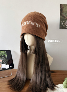 日单款~柔软！羊毛混纺字母堆堆帽女高品质护耳套头冷帽