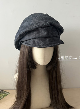 古早风汉麻莱赛尔大版可翻檐软丝褶皱画家帽女显脸小八角鸭舌帽子