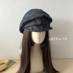 古早风汉麻莱赛尔大版可翻檐软丝褶皱画家帽女显脸小八角鸭舌帽子