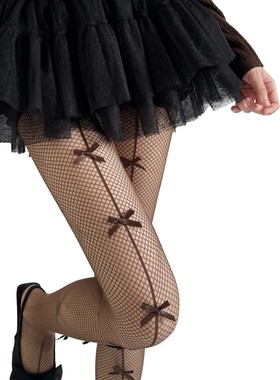 秋冬咖色N个蝴蝶结渔网袜性感黑色薄款丝袜美腿白色连脚网裤春夏