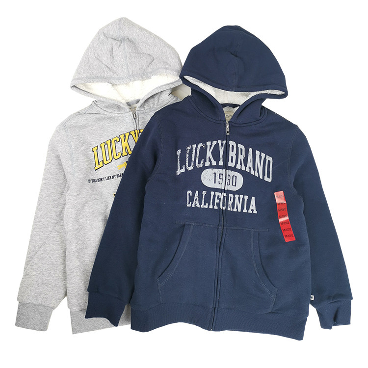 外贸秋冬新款男童加绒卫衣拉链连帽长袖外套中大童