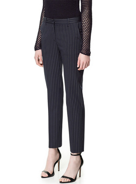 外滩风尚职业装春秋修身小直筒西裤女条纹裤九分西装裤06124
