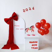2026新年儿童写真拍照道具白色礼物盒红蝴蝶结字母板子全家福主题