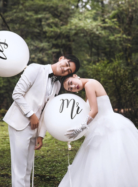 新款白色英文36寸MR MRS气球婚礼派对装饰婚纱摄影外景旅拍气球