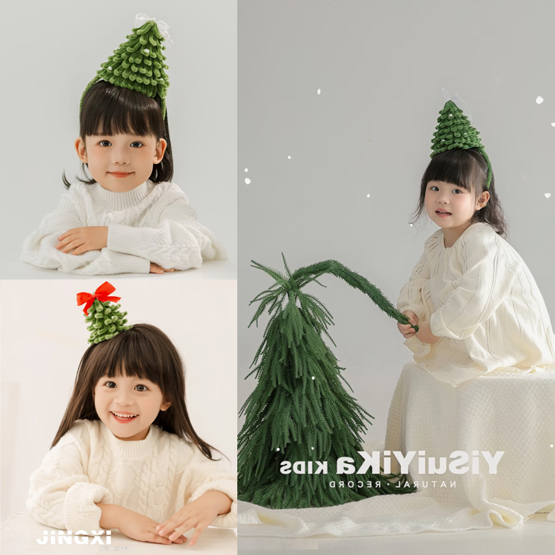 儿童圣诞节主题拍照道具服装造型圣诞帽扭扭棒发箍圣诞树装饰摆件