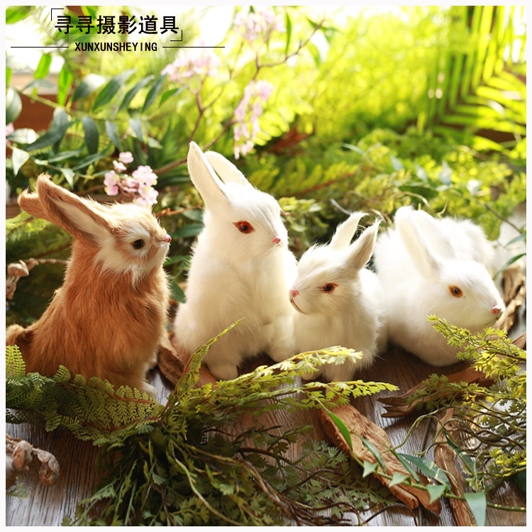 儿童拍照道具小兔子影楼婚纱摄影仿真毛绒动物猫咪小狗 真毛会叫