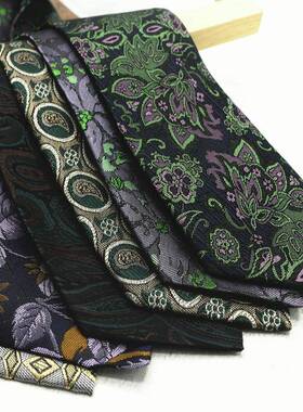 男女复古意式宽版腰果花纹领带墨绿色咖色黄色结婚主持正装休闲