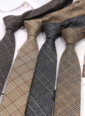 咖色亚麻棉质格子黄色灰色哑光复古休闲英伦日系6厘米小众领带潮