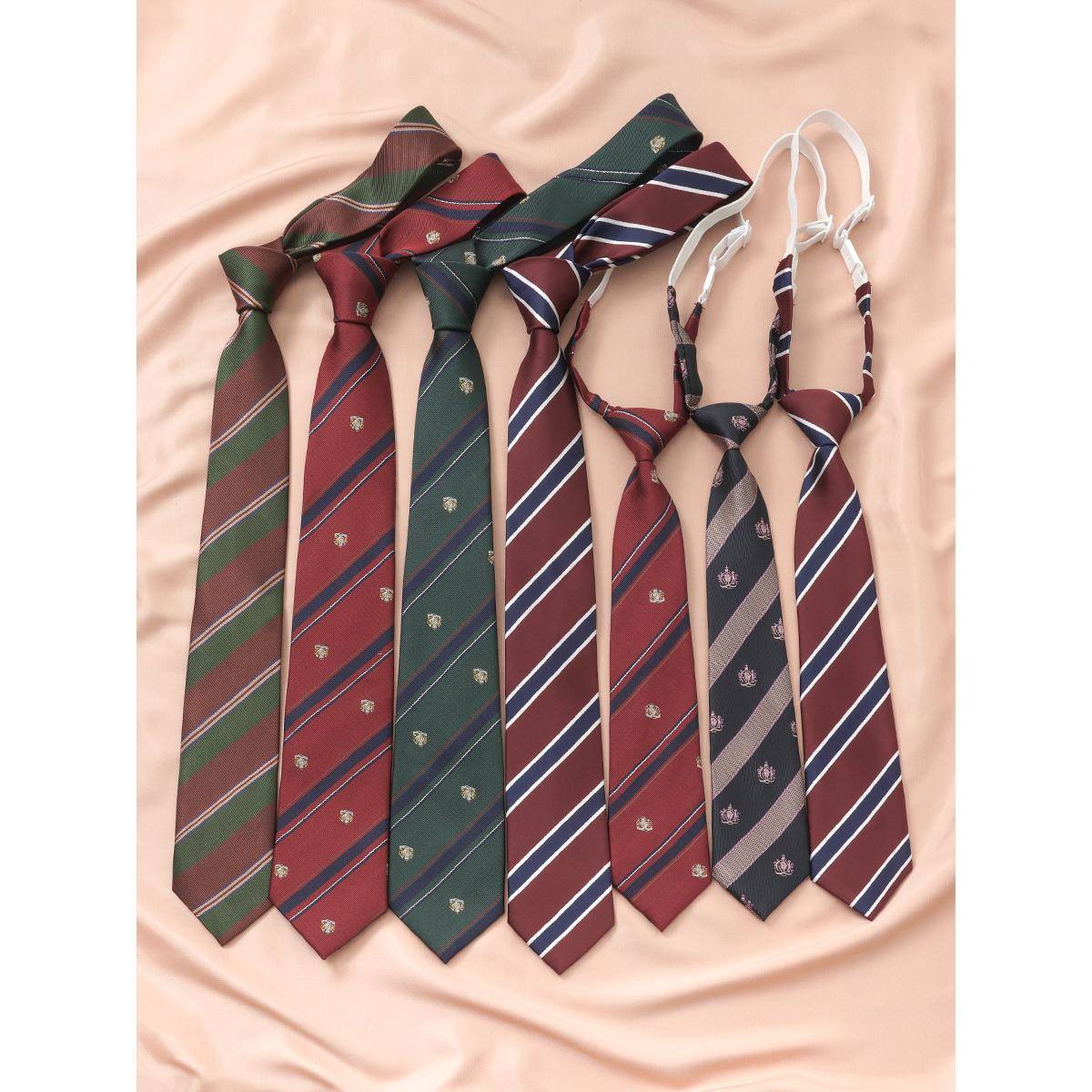 酒红色jk领带女学院风装饰免打条纹复古手打dk男生衬衫配饰高级感