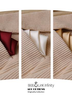 Link In缝边纯白色口袋巾男缎面香槟金西装方巾正装胸巾结婚配饰